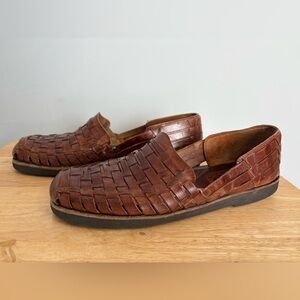 Sunsteps Men’s Comfort Loafers Hand Woven Leather Huarache Size 9 Brown Caramel